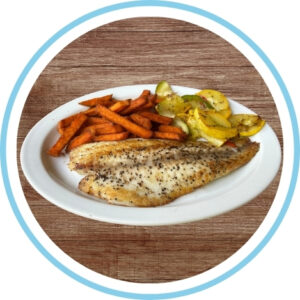 Fresh redfish at Cafe at the Ridge on a wooden background